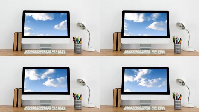 电脑显示器上的蓝天与云彩