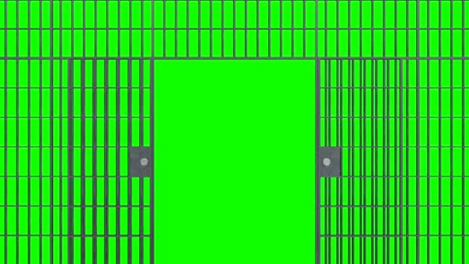 监狱的铁栏和门。开放监狱酒吧的动画。3 d渲染视频