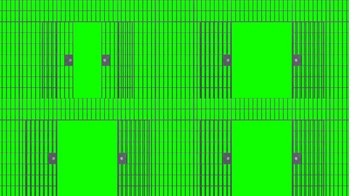 监狱的铁栏和门。开放监狱酒吧的动画。3 d渲染视频