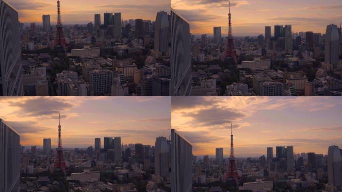 日落时的城市景观东京铁塔