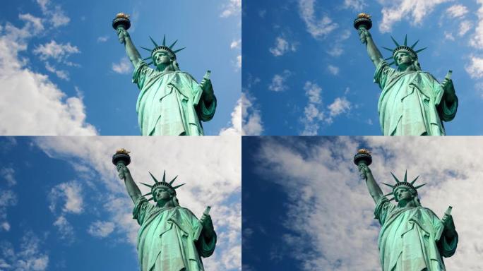 美国的自由女神像，在天空和云层的对抗中。