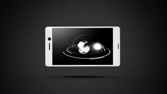 智能手机上显示的旋转地球仪