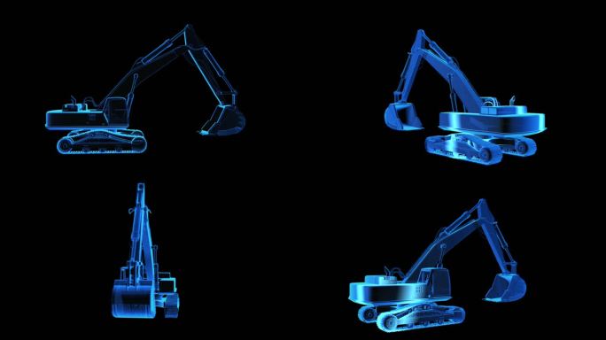 钩机工程机械全息蓝色科技通道素材