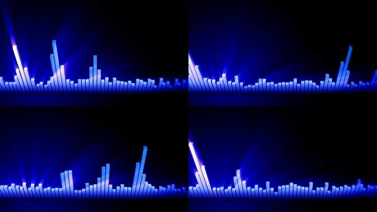 音频蓝波动画。来自均衡器的声波。脉冲音乐播放器。未来主义数字声波概念。循环背景。