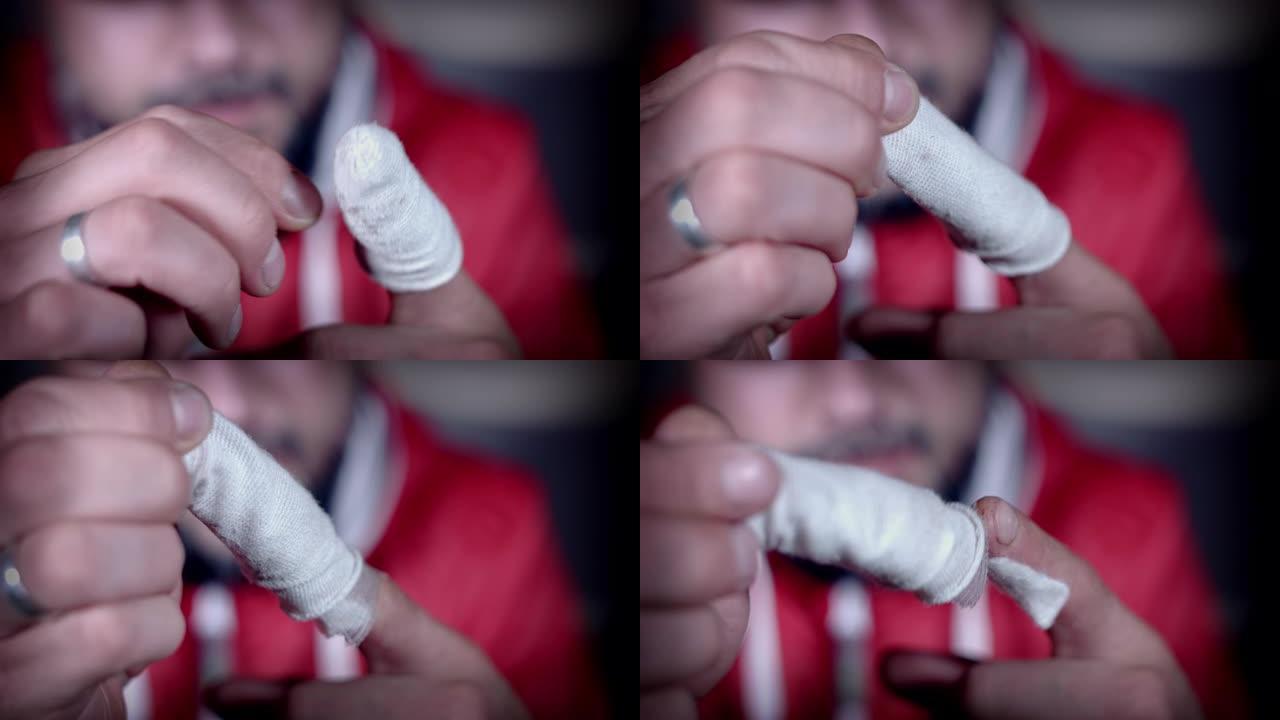 男子手指伤口的4k特写镜头