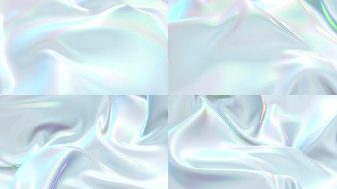 波浪表面的4k 3D动画在流体表面形成波纹，在组织中形成褶皱。白色珍珠般的丝滑织物在慢动作中形成美丽