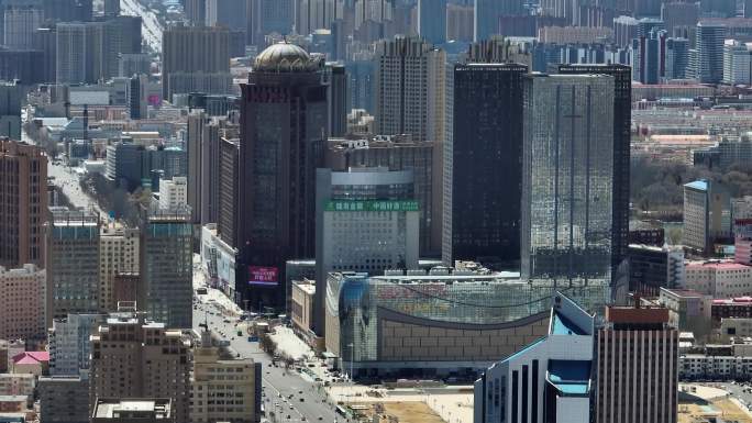 长焦航拍呼和浩特城市中心 海亮 振华广场