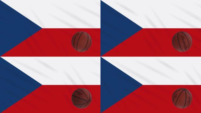 捷克国旗摇摆和篮球旋转，循环