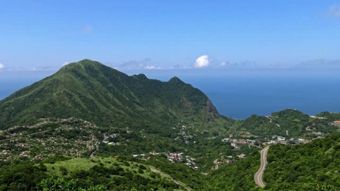 新北市有道路的基隆山4k鸟瞰图。景观