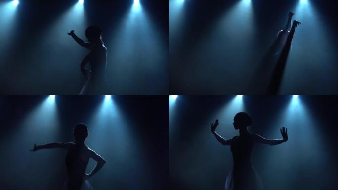 芭蕾舞演员跳舞古典芭蕾舞元素。特写，慢动作