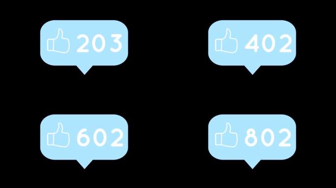 社交媒体4k的数字越来越多的信息气泡图标和类似图标