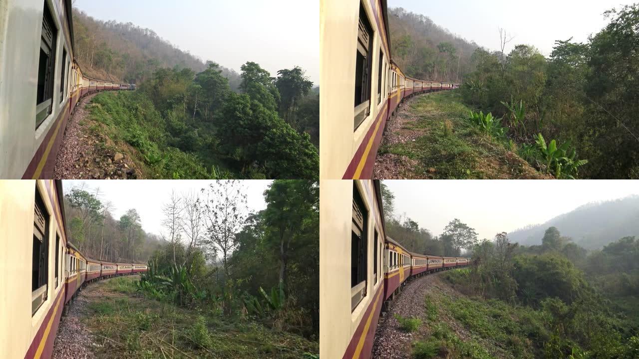 泰国乡村火车的4k视图从曼谷开始去清迈