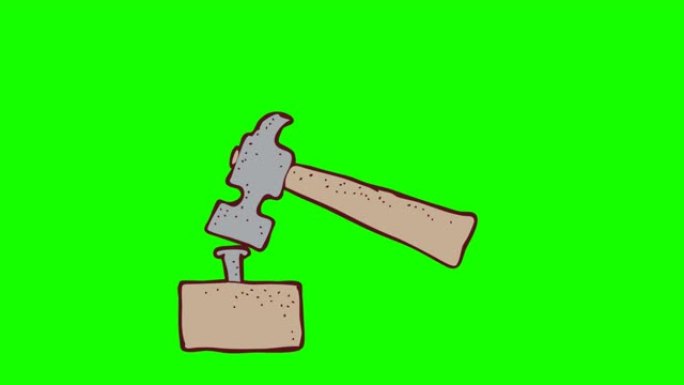 锤子和钉子的手绘绿色背景动画