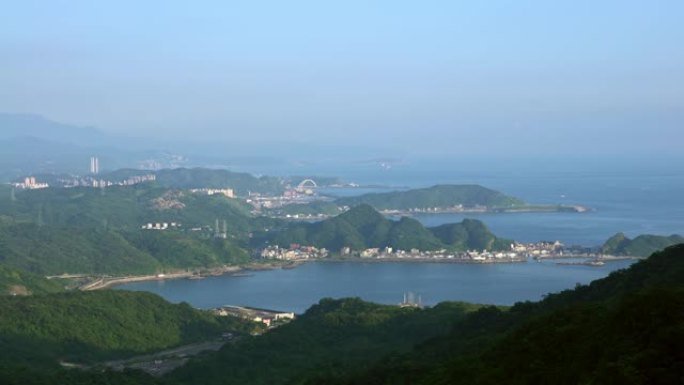 4K，新北市基隆港高景。空中景观