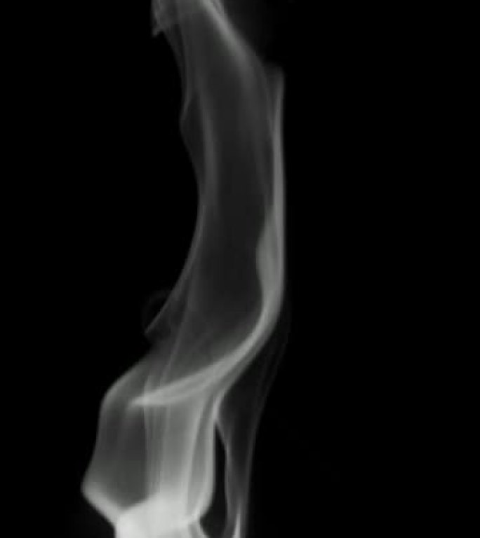 垂直视频屏幕保护程序-灰色烟雾的trick流缓慢上升，优美向上弯曲。黑色和白色雪茄烟从左侧吹来。特写