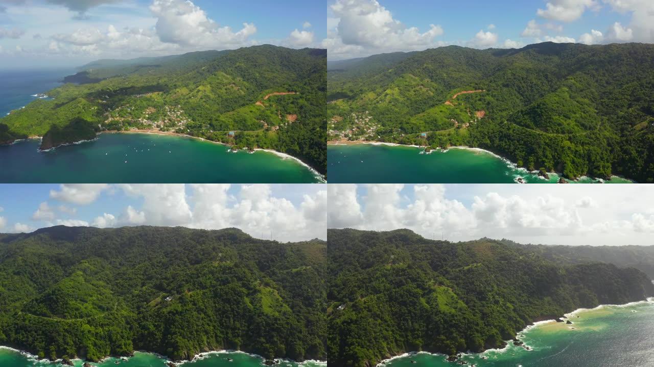 加勒比海多巴哥岛的美丽鸟瞰图。