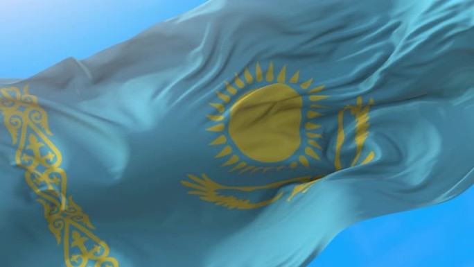 哈萨克斯坦国旗视频挥舞4K。哈萨克斯坦国旗背景3840x2160像素。