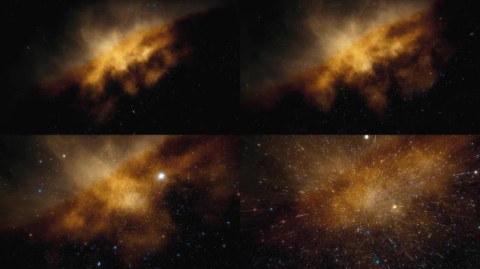 宇宙飞船在太空中的彩色星云附近飞行。银河系中的数十亿颗恒星。美丽的星星簇。3d动画
