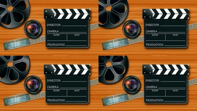 电影卷轴，带电影拍板视频的镜头相机