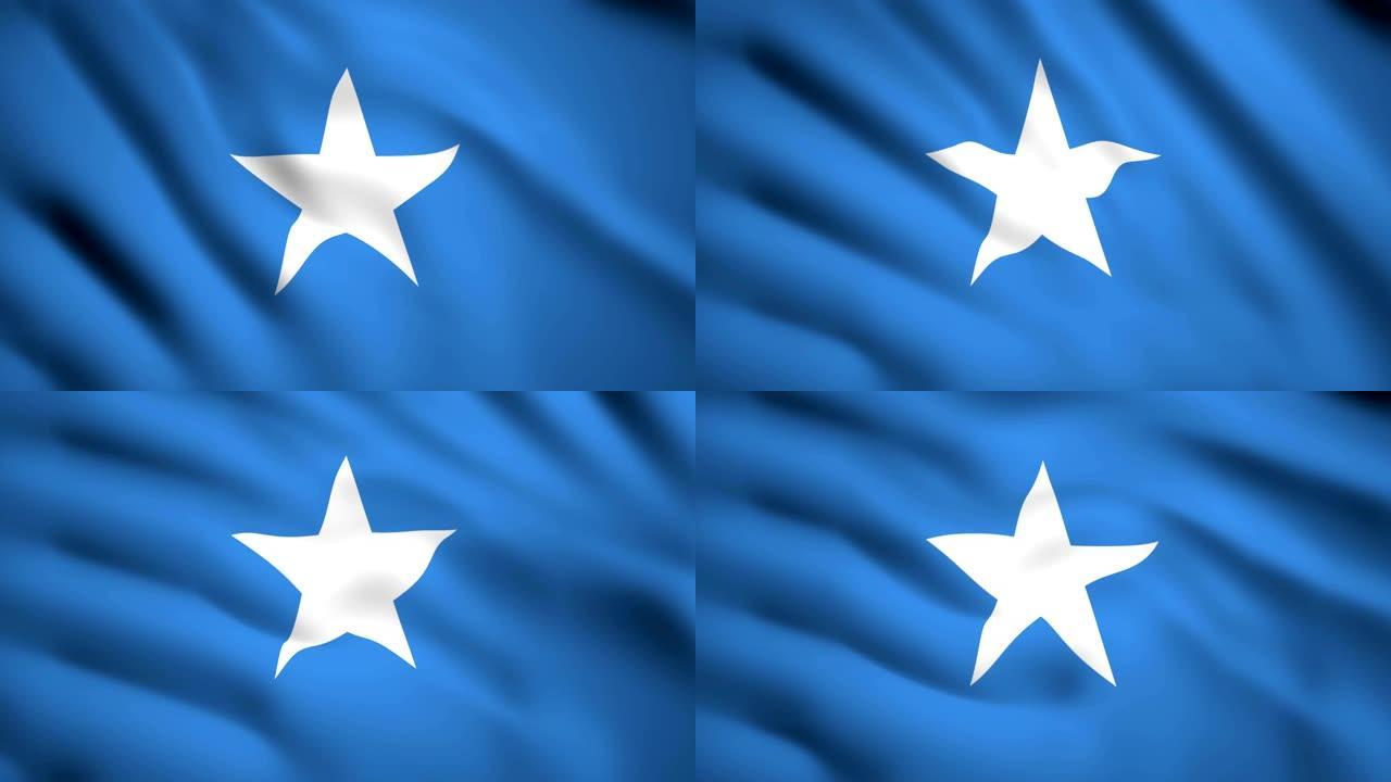 索马里旗帜运动视频在风中飘扬。旗帜特写1080p高清镜头