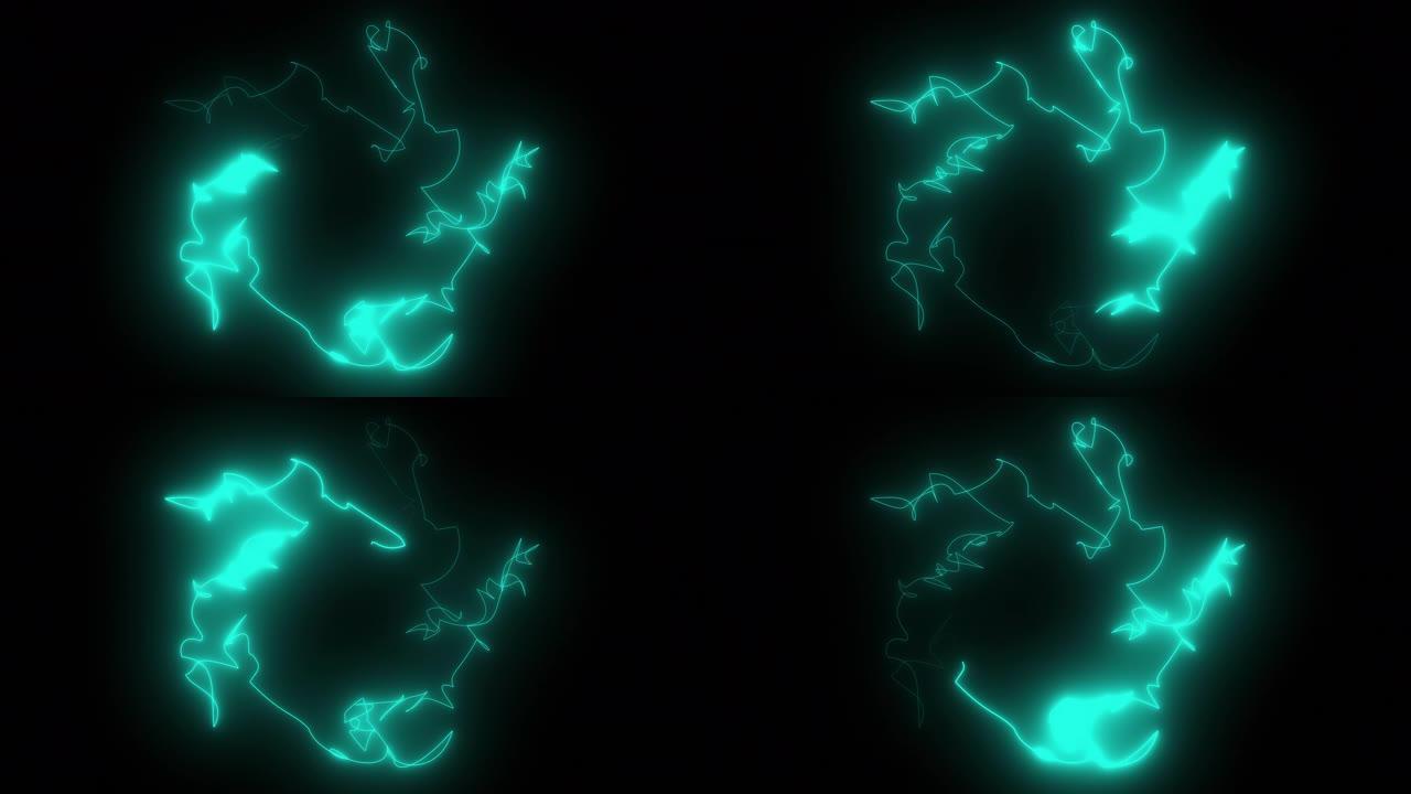 3d渲染，计算机生成的抽象黑暗背景，带有霓虹灯发光线的涂鸦