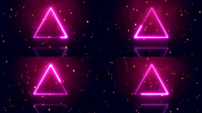 动画发光霓虹灯线三角形背景。无缝回路
