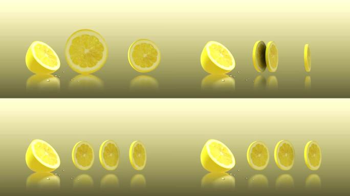 新鲜切片柠檬与水滴视频动画
