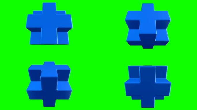 蓝色内克立方体。3d十字标志设计，麦田怪圈，神圣几何。