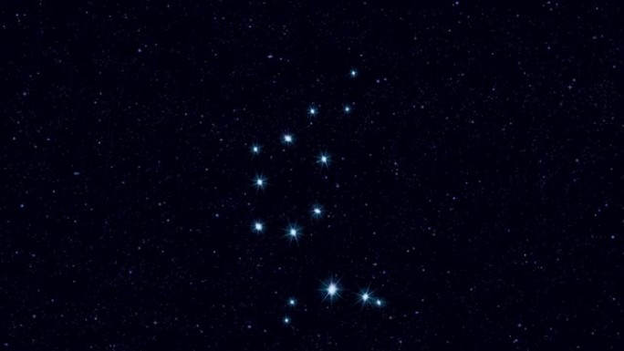 Bootes星座，逐渐缩放带有恒星和轮廓的旋转图像
