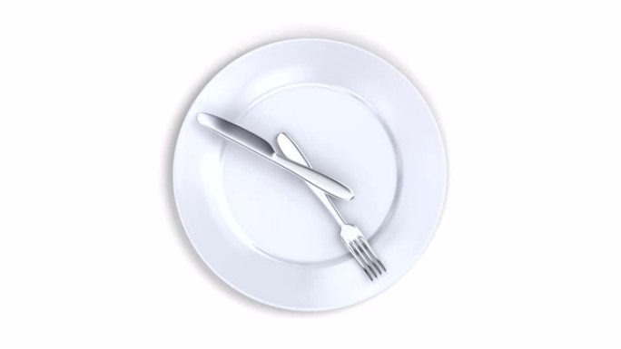 健康的生活方式理念。带时钟的盘子。该吃饭了。