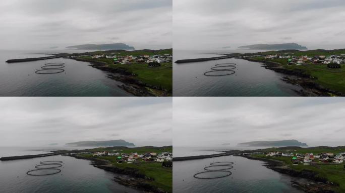 法罗群岛 (Faroe Islands) 镇的鸟瞰图，法罗群岛是丹麦在大西洋的一个领土。三文鱼产量。