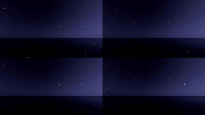 带有月亮逼真镜头的夜海。水平滑表面动画中的月光反射。浪漫美丽的风景。海洋景观。午夜海景和星空4k视频