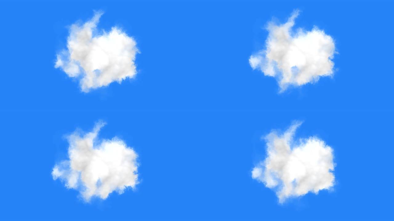美丽的快速滚滚云孤立在蓝色背景上。4k分辨率。