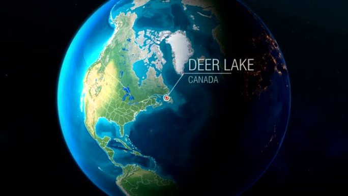 加拿大-鹿湖-从太空到地球的缩放