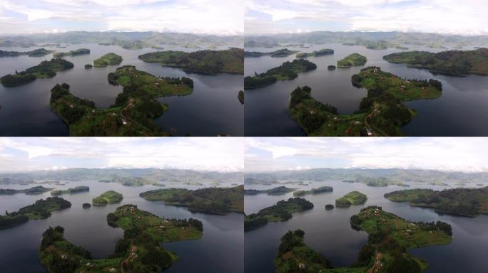乌干达Bunyonyi湖鸟瞰图