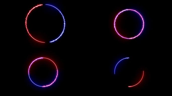 抽象背景蓝红光谱荧光灯与霓虹灯圈发光二极管动画3D渲染