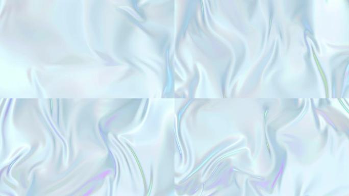 波浪表面的4k 3D动画在流体表面形成波纹，在组织中形成褶皱。白色珍珠般的丝滑织物在慢动作中形成美丽