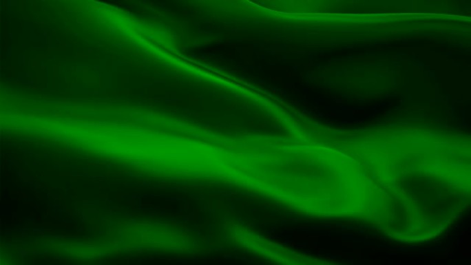 墨绿色背景视频在风中挥舞的丝绸旗帜动画。逼真的绿旗背景。深色标志循环特写1080p全高清镜头。深绿色