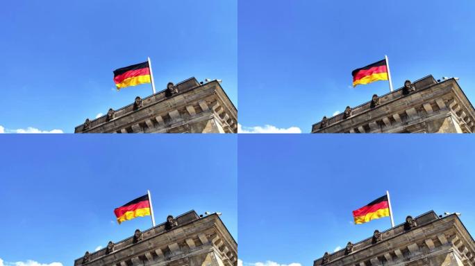 2019年8月26日，德国柏林。德国国会大厦上的柏林国旗