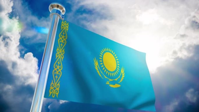 4K -哈萨克斯坦国旗|可循环股票视频