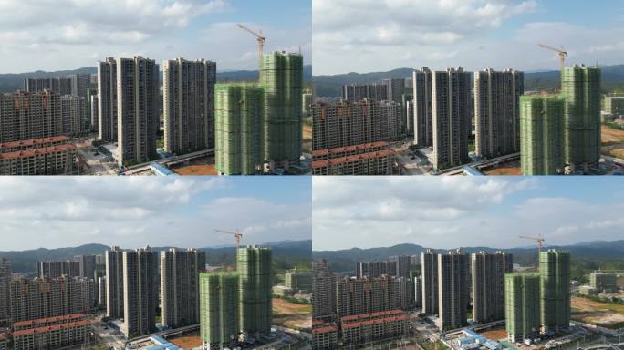 航拍俯瞰小县城建设规划