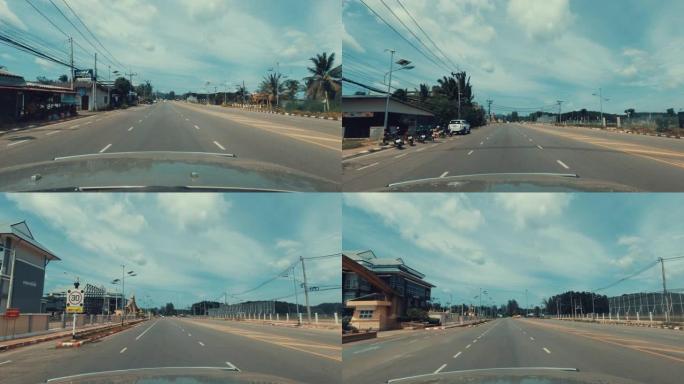 驾驶过程板前视图Tharue路经过泰国克拉比省行政组织学校克拉比镇