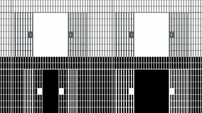 监狱的铁栏和门。开放监狱酒吧的动画。