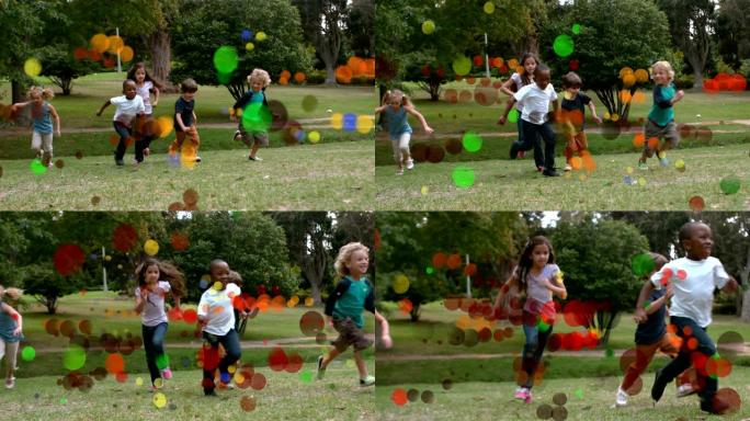 儿童跑步时彩色光的移动点