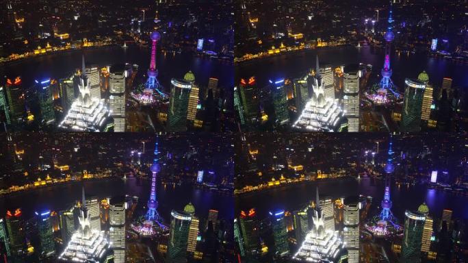 中国夜间上海市区天际线的景色