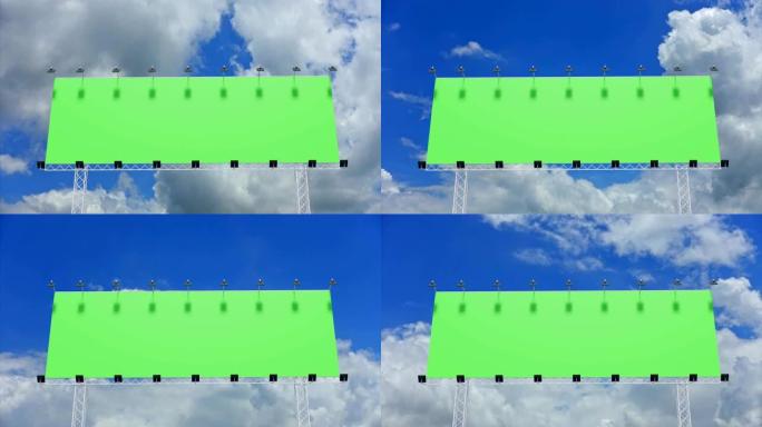 4k镜头，空广告牌，带chromakey绿屏，延时云和蓝天。广告广告牌概念。