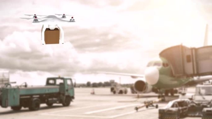 无人机在机场携带箱子