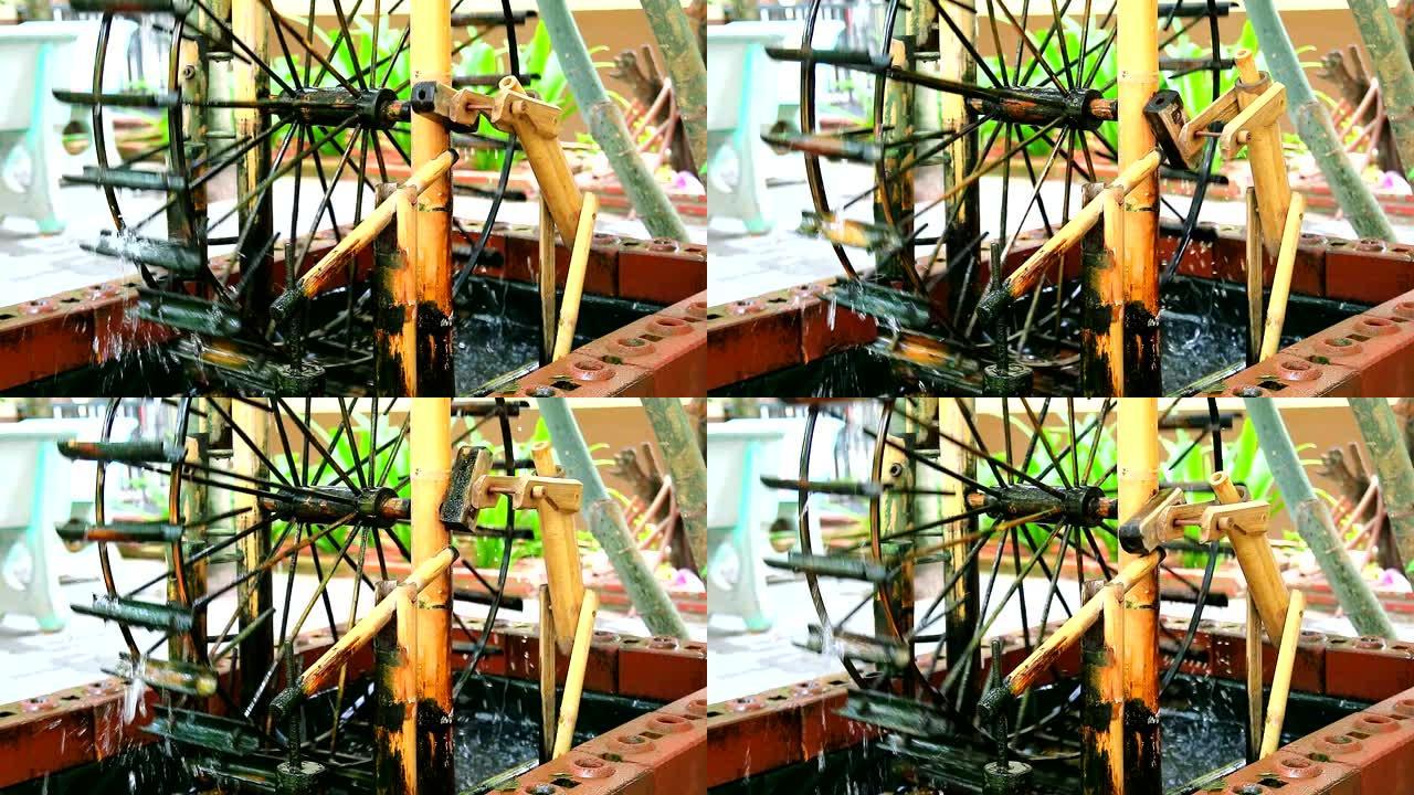 花园中装饰的竹子制成的水轮2