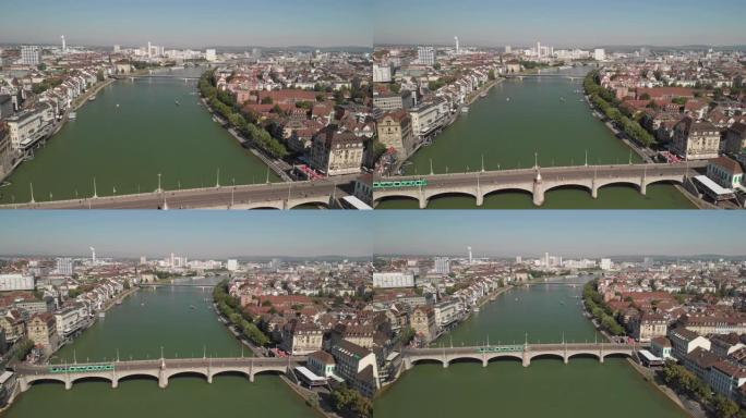 瑞士巴塞尔中莱茵大桥的鸟瞰图