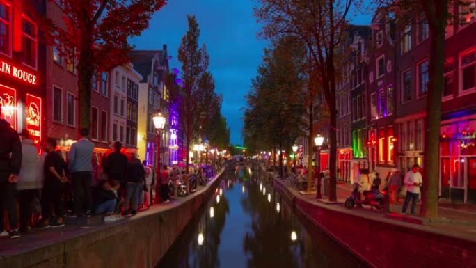 阿姆斯特丹城市著名红灯区运河全景4k延时荷兰